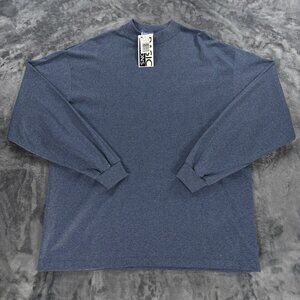 Basic Editions Long Sleeve Blank T Shirt Men XL Blue VTG 90's USA Deadstock NWT